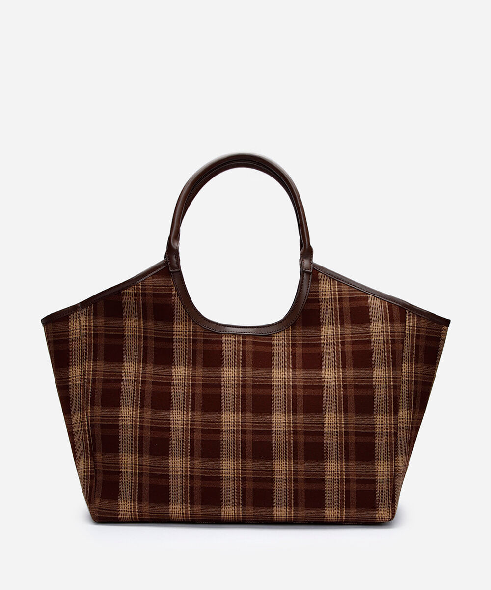 bolsa shopper xadrez marrom