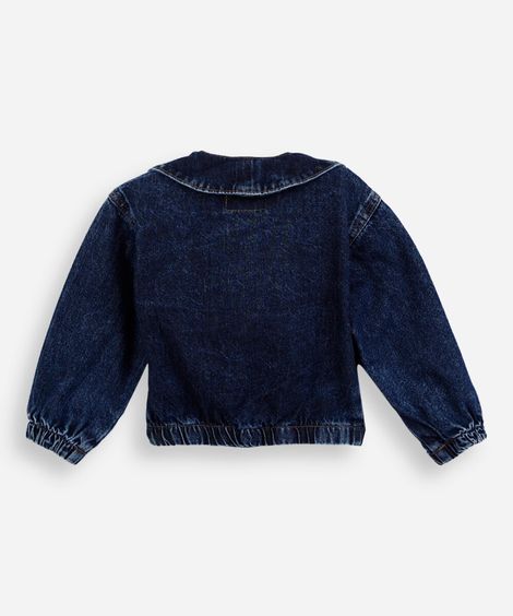 jaqueta bomber infantil jeans com bordado floral azul