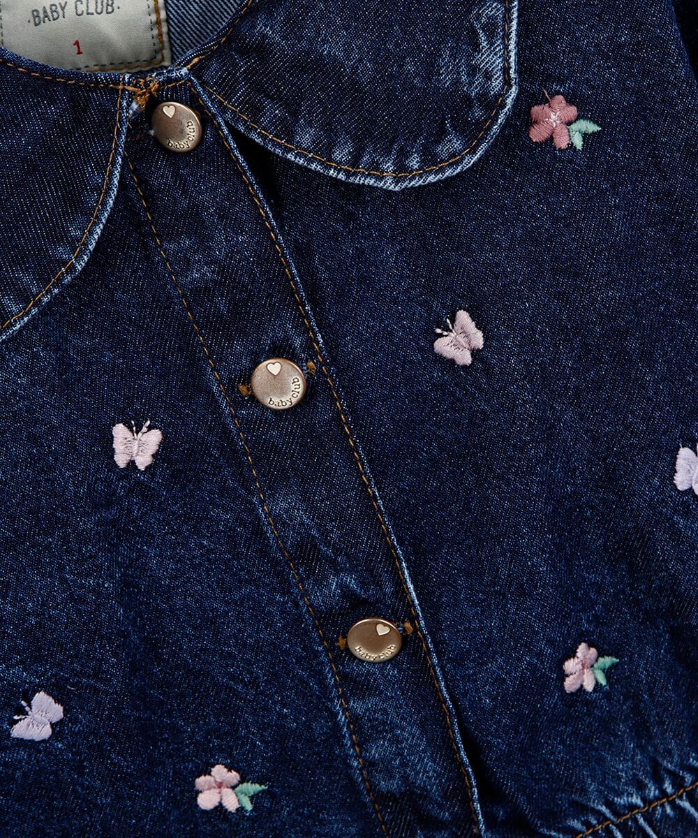 jaqueta bomber infantil jeans com bordado floral azul