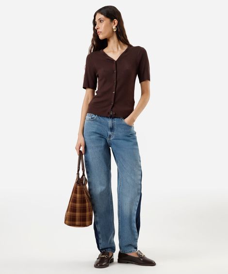 calça balloon feminina jeans com recorte lateral azul