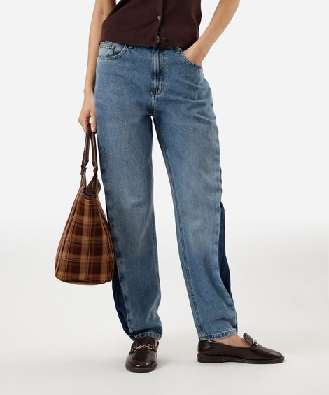 calça balloon feminina jeans com recorte lateral azul