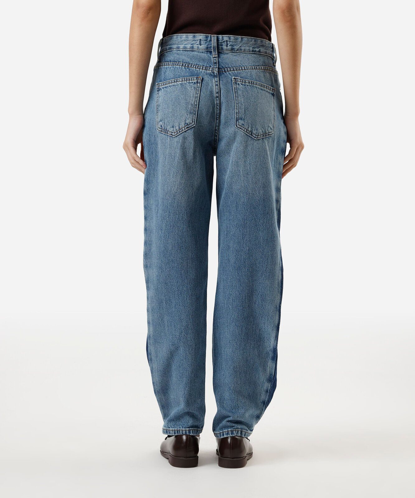 calça balloon feminina jeans com recorte lateral azul