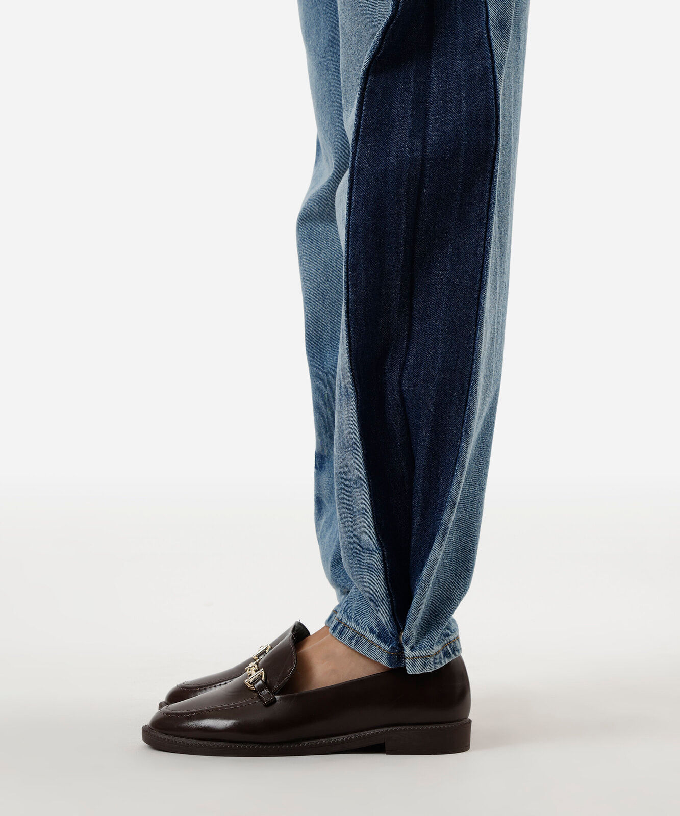 calça balloon feminina jeans com recorte lateral azul