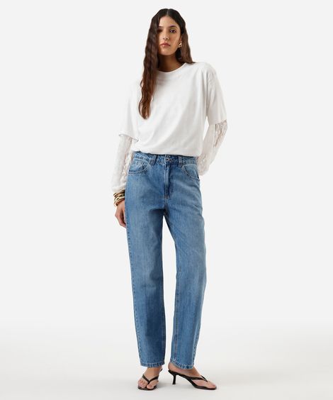 calça slim feminina jeans cintura alta azul
