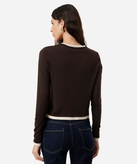 suéter básico feminino de tricot bicolor marrom