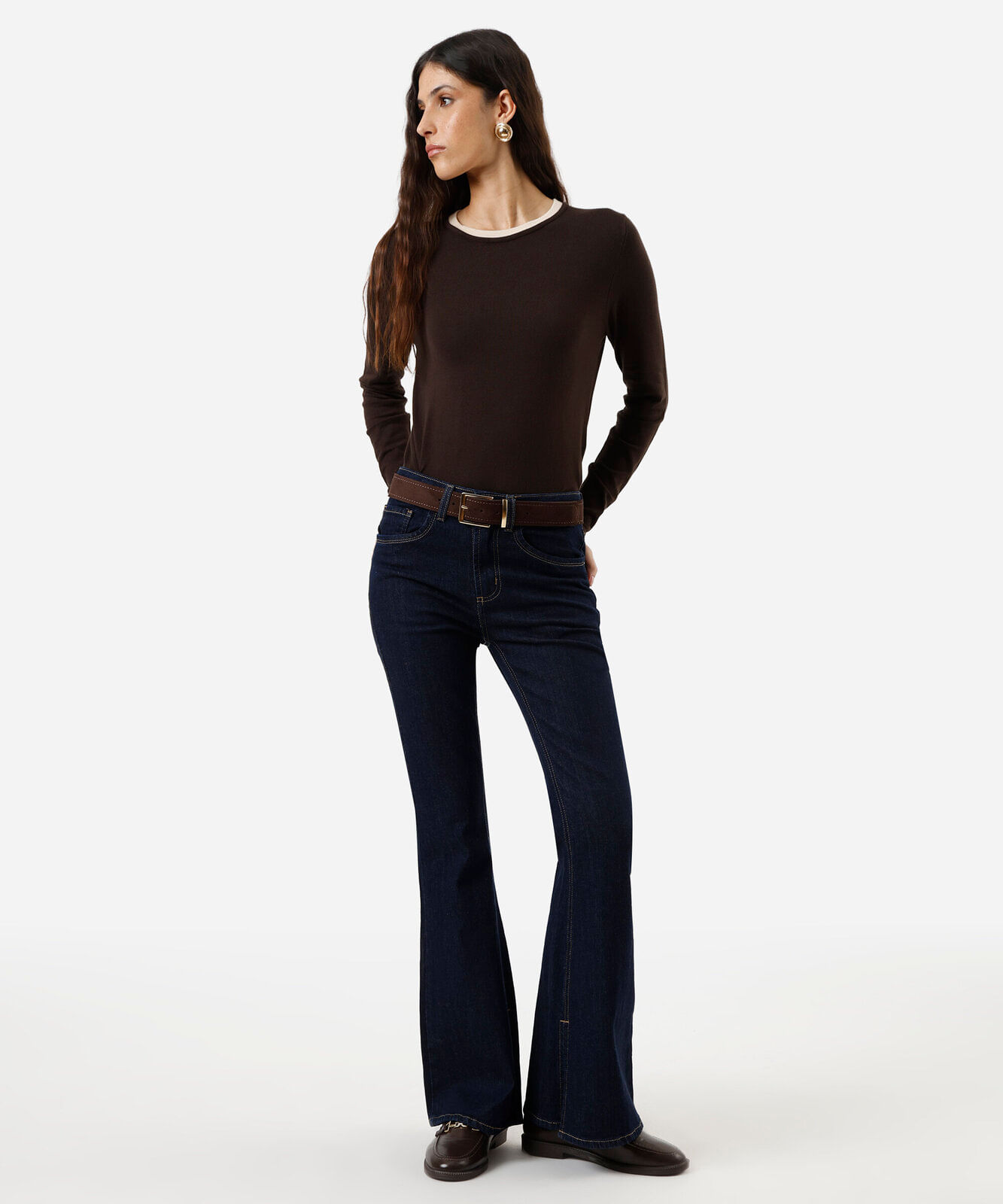 suéter básico feminino de tricot bicolor marrom