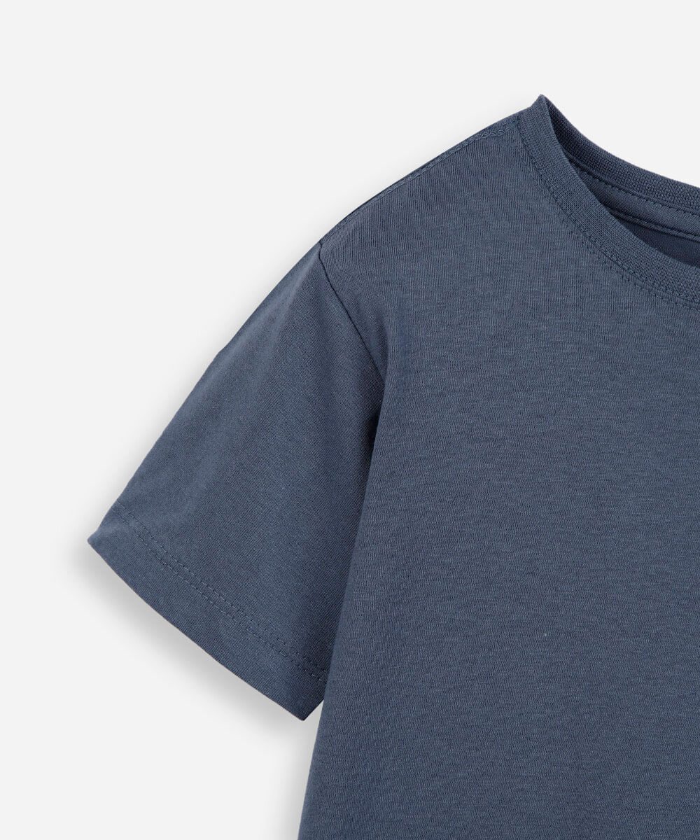 camiseta de algodão infantil manga curta básica azul