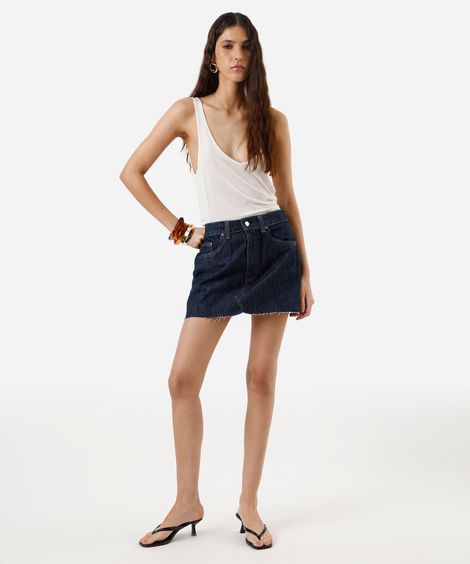 minissaia feminina jeans com barra a fio cintura média azul