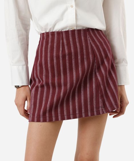 minissaia feminina de sarja cintura alta listrada vinho