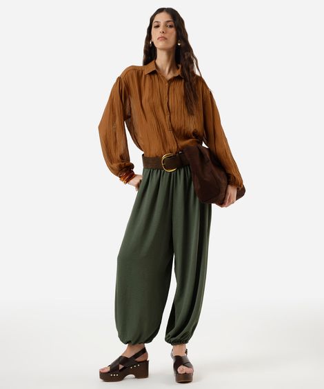 calça aladim feminina  texturizada verde