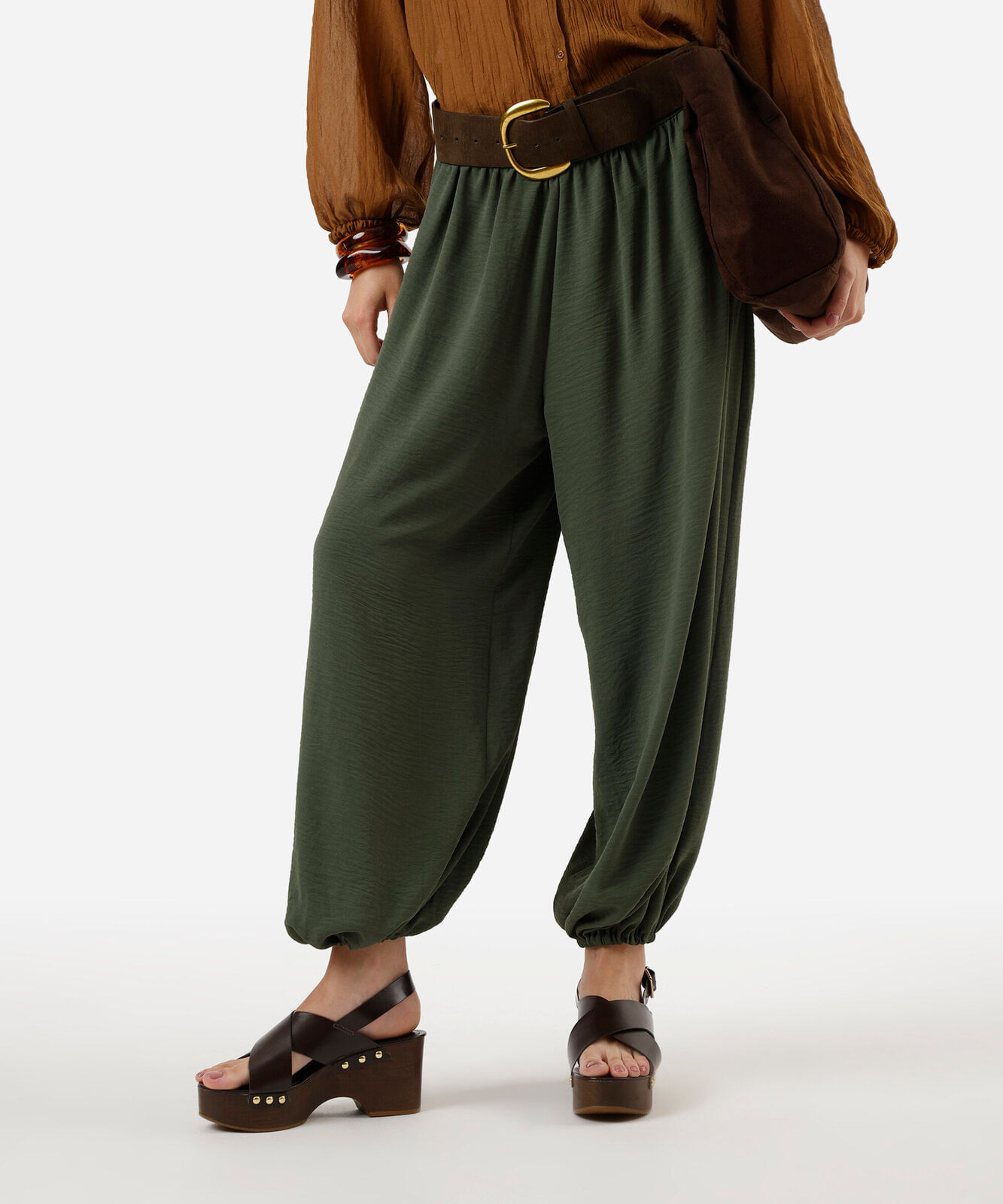 calça aladim feminina  texturizada verde