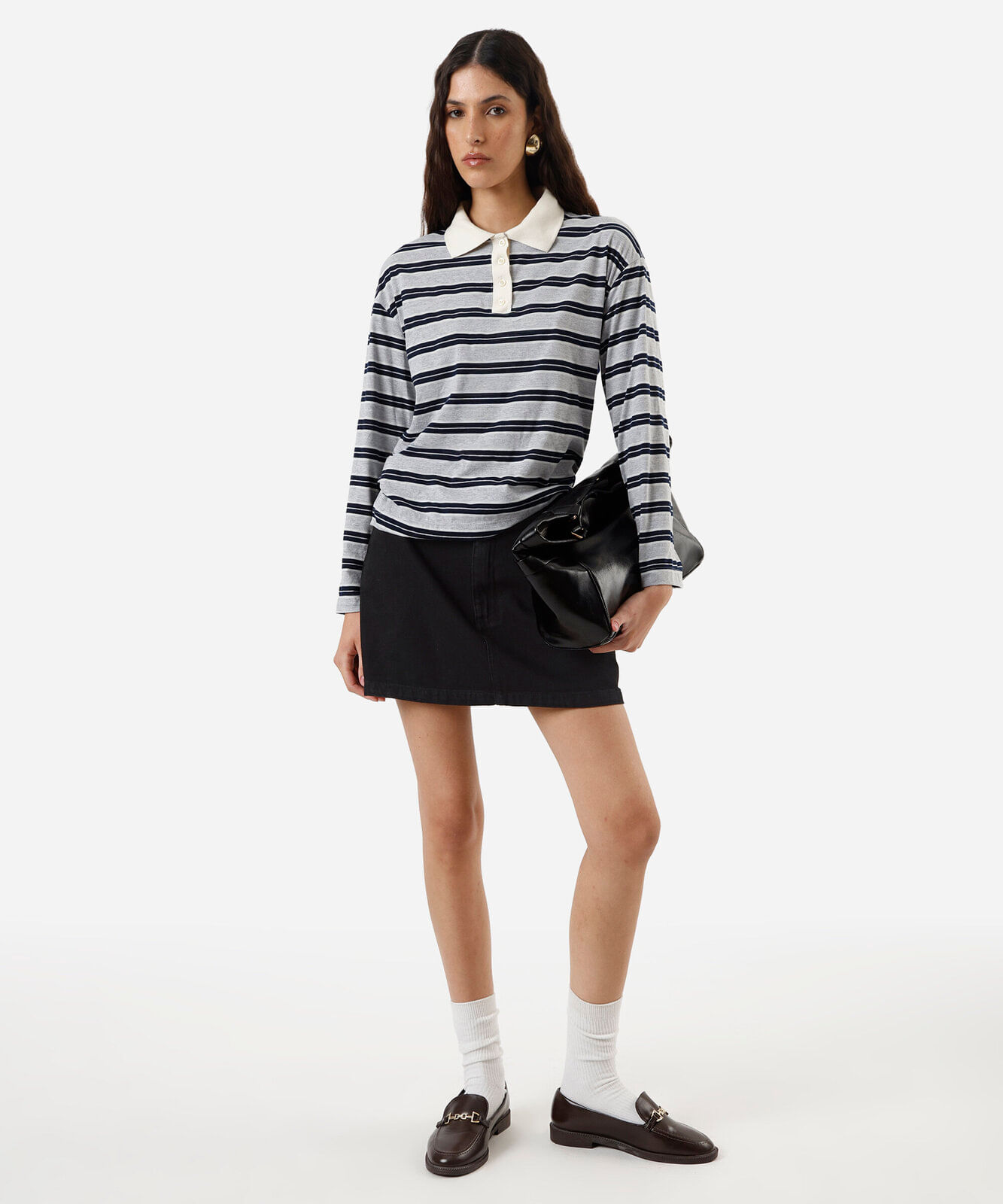 minissaia feminina jeans cintura alta preta