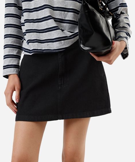 minissaia feminina jeans cintura alta preta