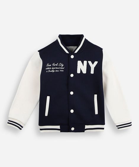 jaqueta bomber infantil de moletom new york azul
