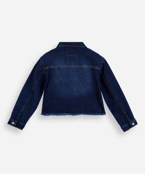 jaqueta infantil jeans com bordado floral azul