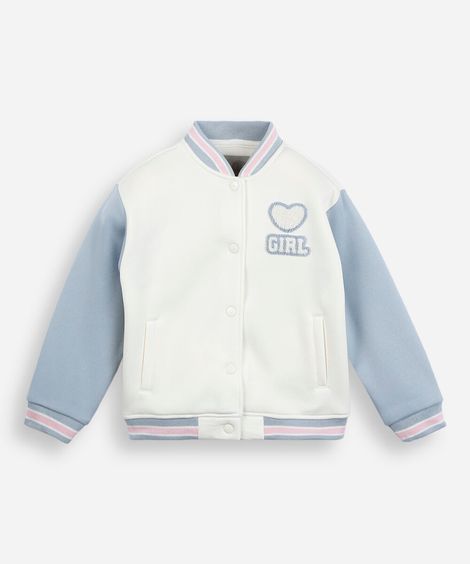 jaqueta bomber college infantil de moletom com bordado off white