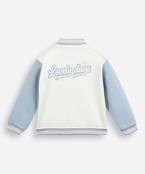 jaqueta bomber college infantil de moletom com bordado off white