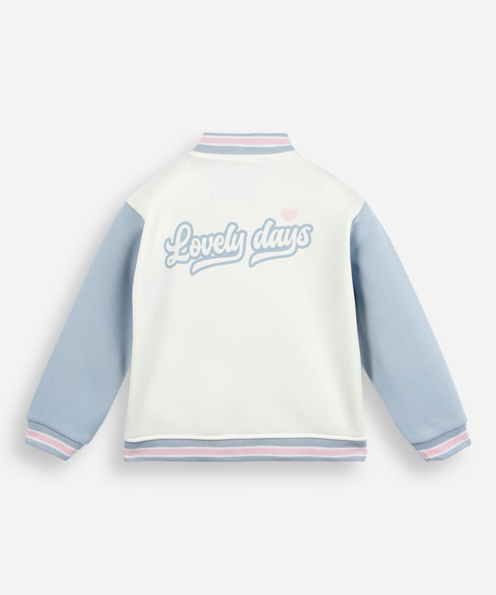 jaqueta bomber college infantil de moletom com bordado off white
