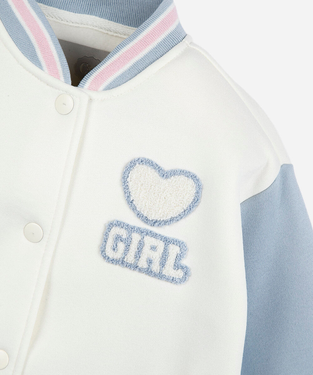 jaqueta bomber college infantil de moletom com bordado off white