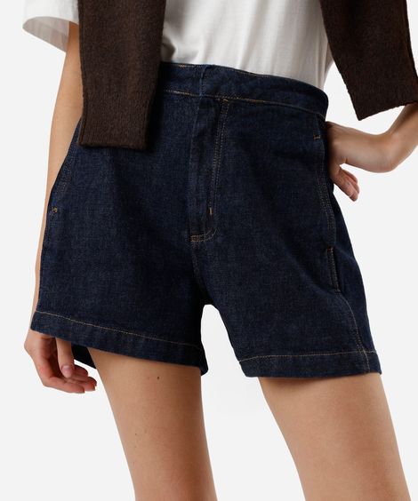 short feminino jeans cintura alta azul