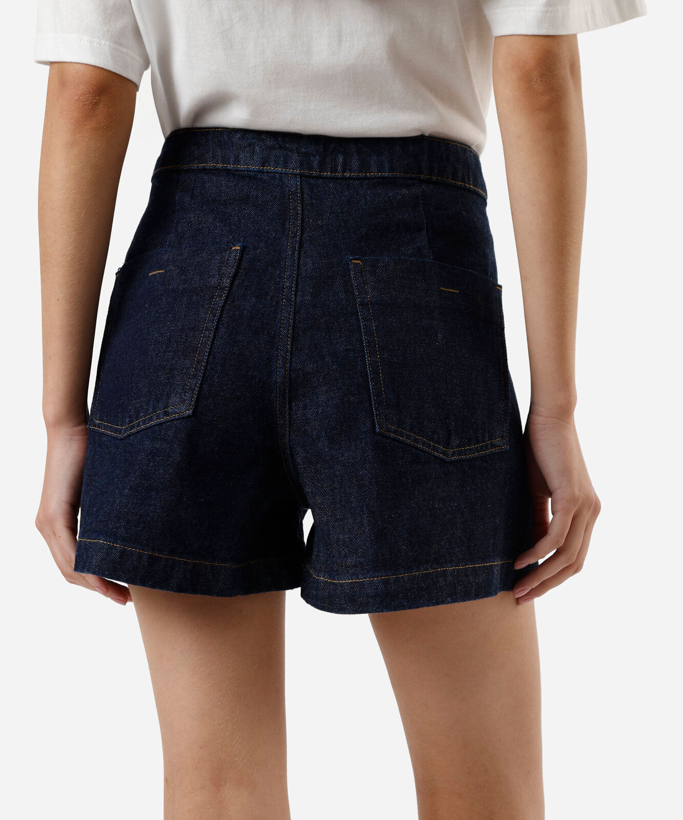 short feminino jeans cintura alta azul