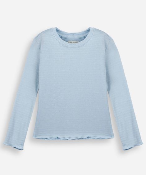 blusa infantil manga longa texturizada com fru fru azul