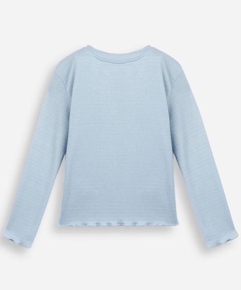 blusa infantil manga longa texturizada com fru fru azul