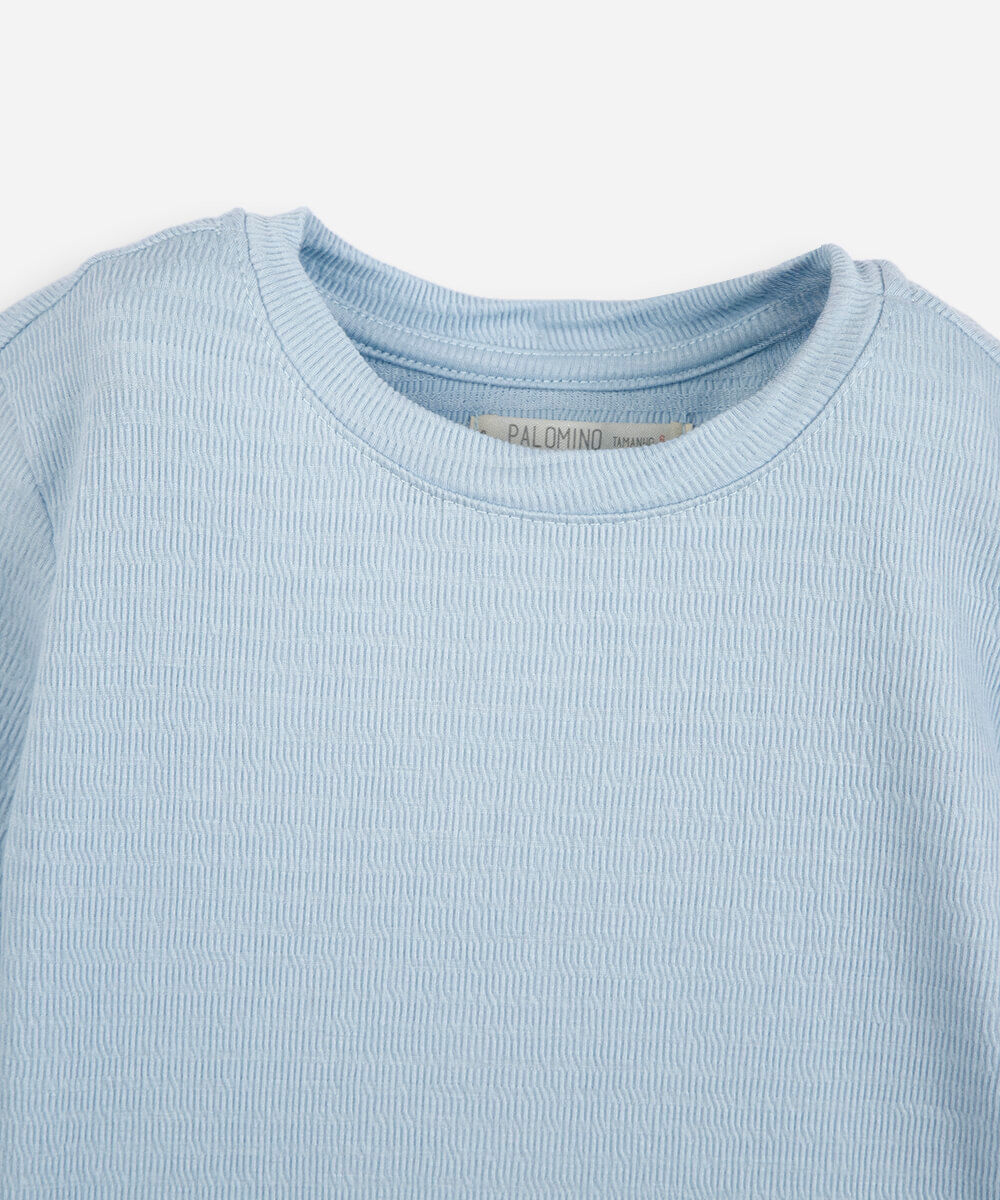 blusa infantil manga longa texturizada com fru fru azul