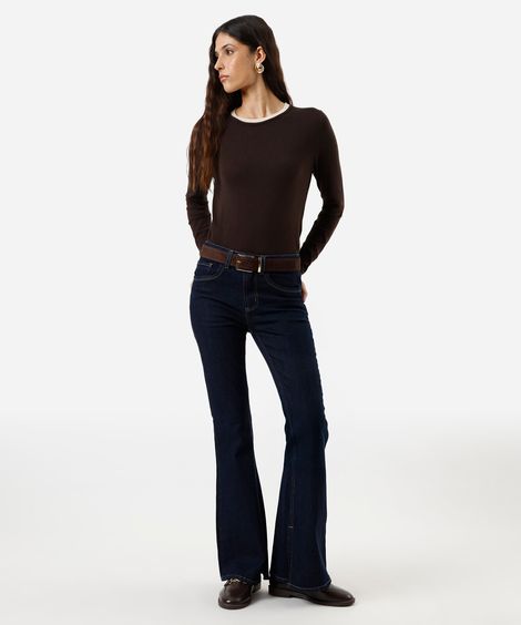 calça flare feminina jeans com fenda azul