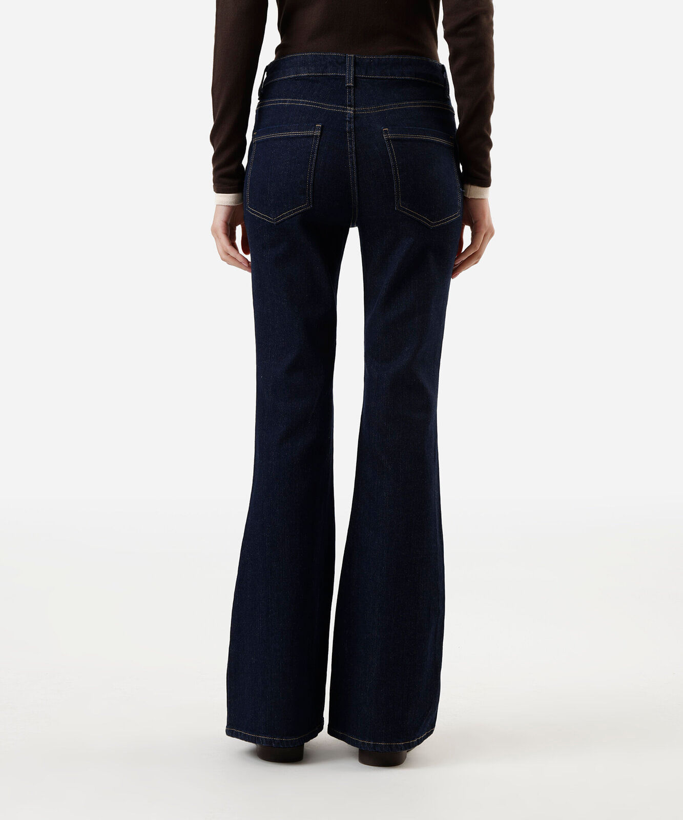 calça flare feminina jeans com fenda azul
