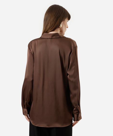 camisa feminina acetinada oversized marrom