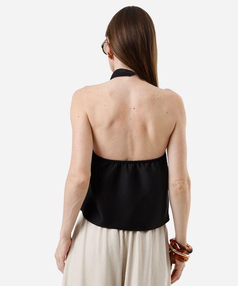 blusa frente única feminina acetinada preta