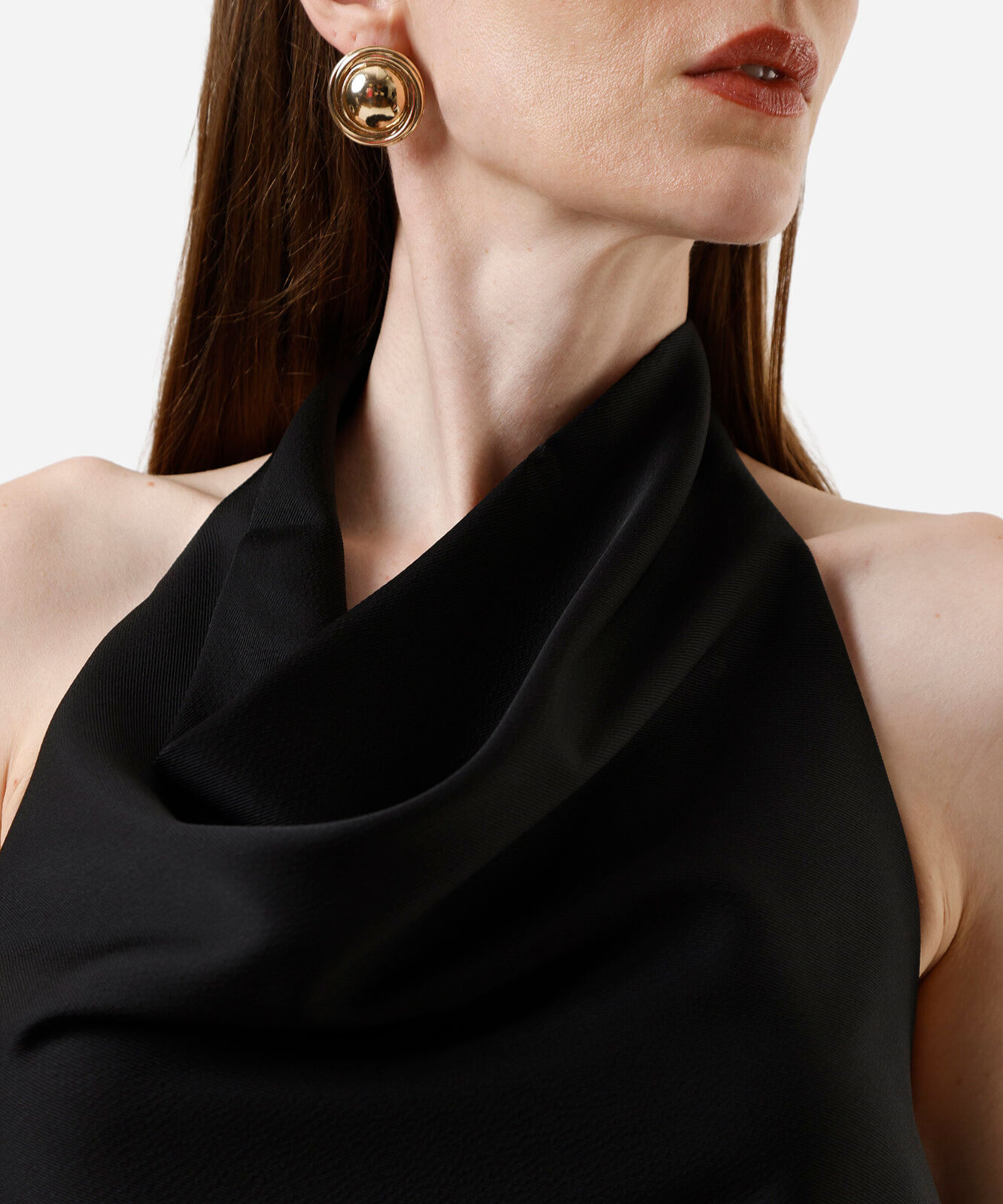 blusa frente única feminina acetinada preta