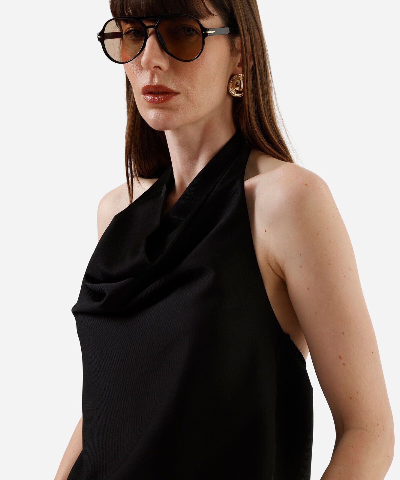blusa frente única feminina acetinada preta
