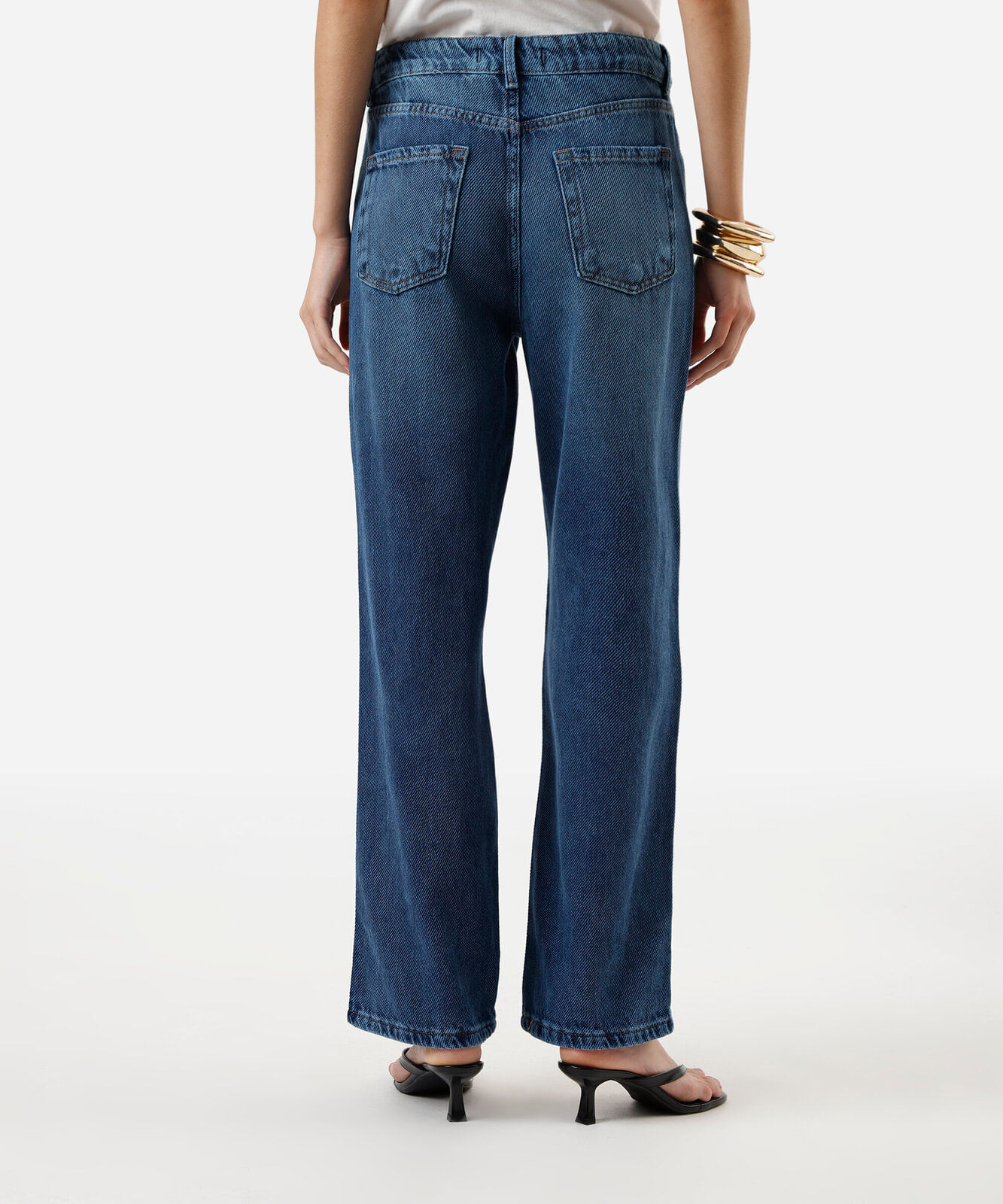 calça wide leg slim feminina jeans cintura média azul
