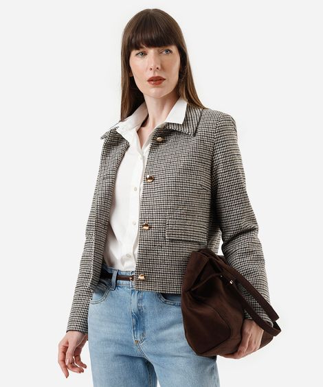 jaqueta feminina pied de poule bege