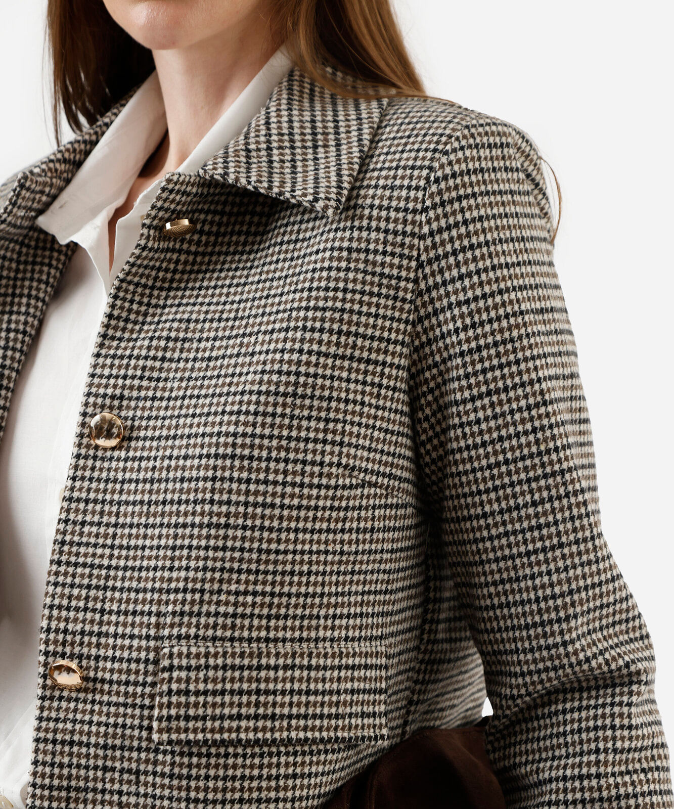 jaqueta feminina pied de poule bege