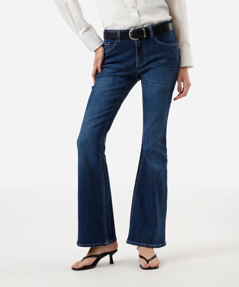 calça flare feminina jeans cintura baixa azul
