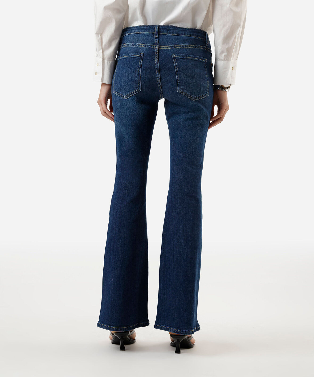 calça flare feminina jeans cintura baixa azul