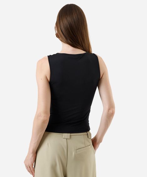 blusa feminina decote canoa franzida preta