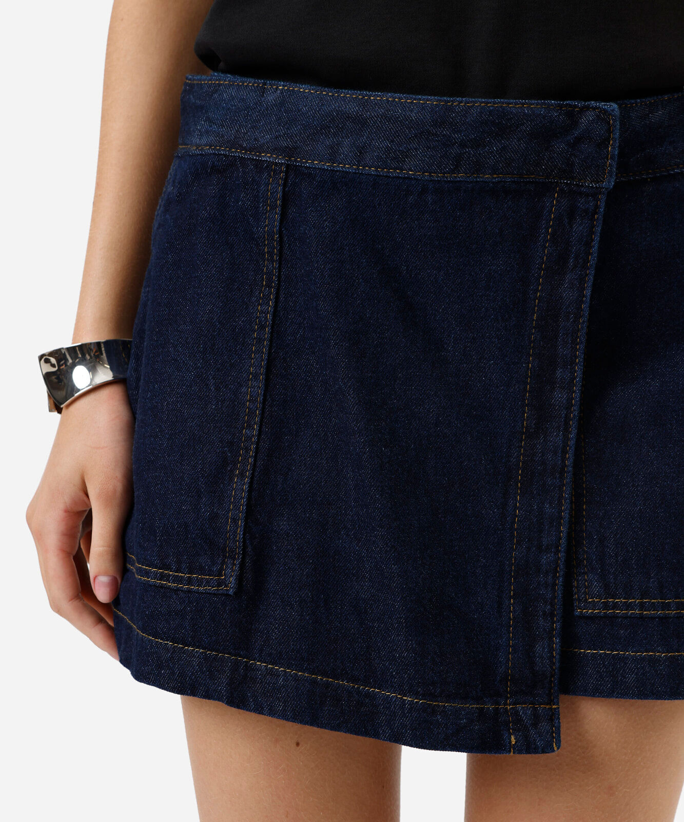 short saia feminino jeans cintura média azul