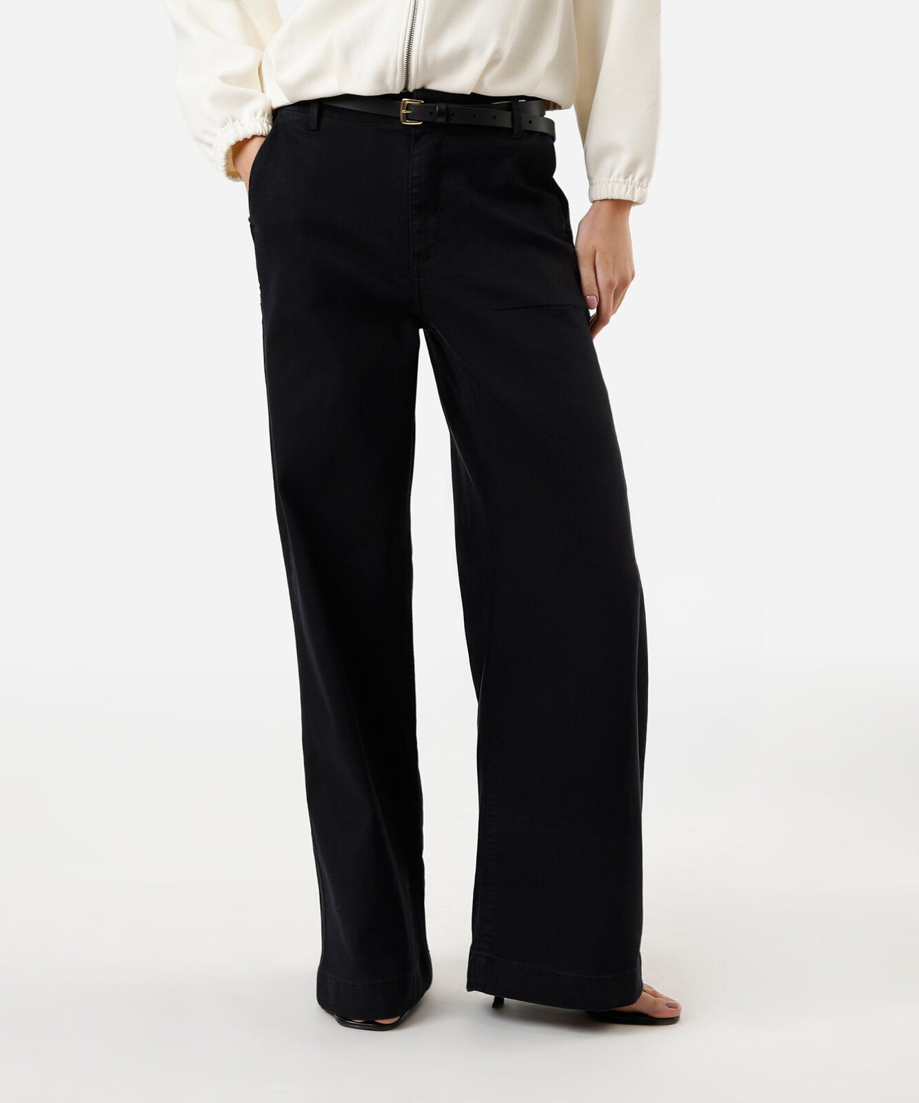 calça wide leg feminina jeans cintura alta preta