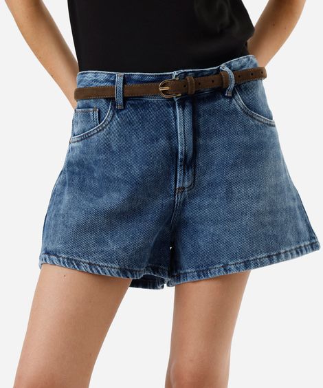 short feminino jeans cintura média azul