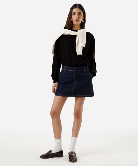 minissaia feminina jeans cintura alta azul