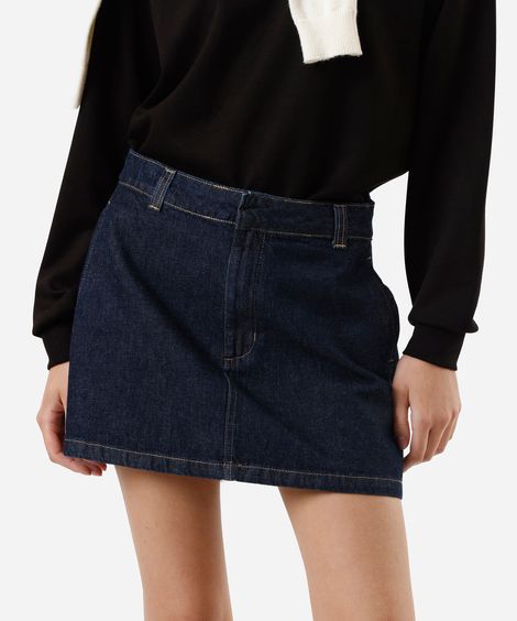 minissaia feminina jeans cintura alta azul