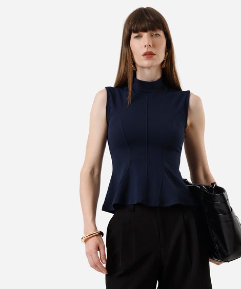 regata peplum feminina gola alta com recortes azul