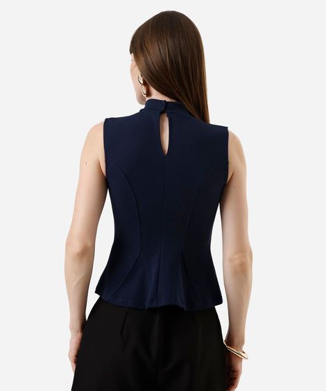 regata peplum feminina gola alta com recortes azul