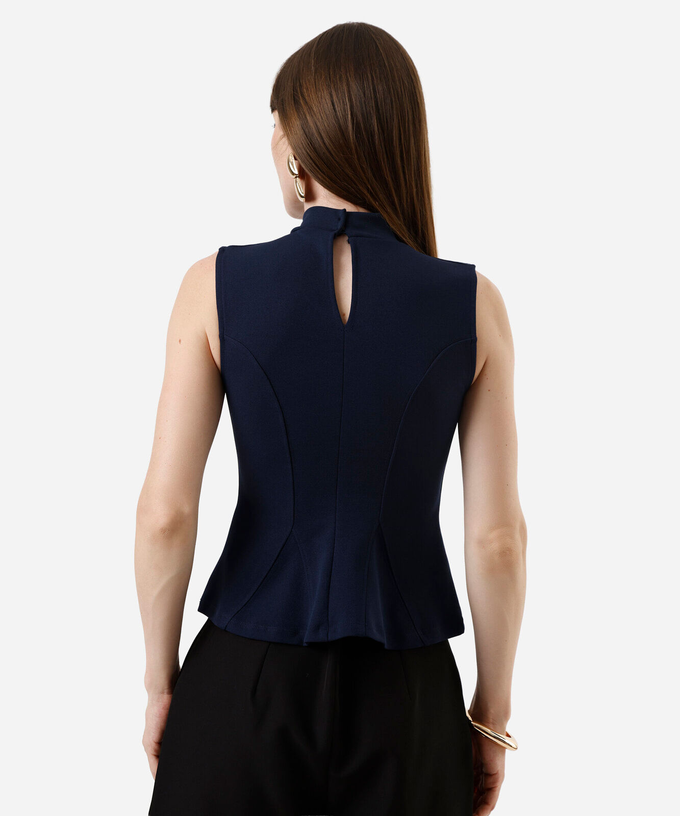 regata peplum feminina gola alta com recortes azul