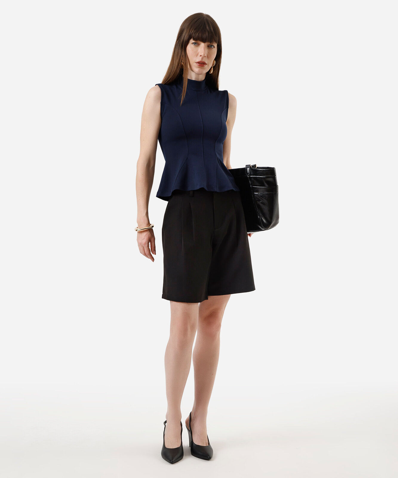 regata peplum feminina gola alta com recortes azul