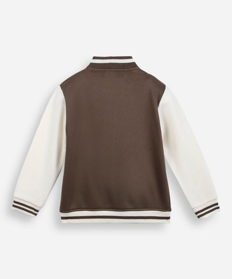jaqueta bomber college infantil de moletom com bordado marrom